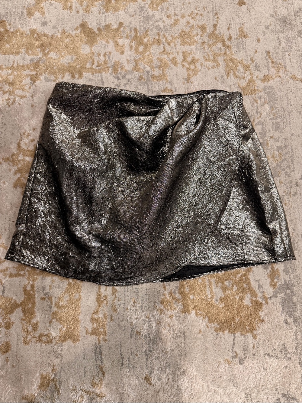 Zara Metallic Silver Draped Skort Mini Shorts